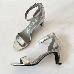 [calvin klein] nwt chandari ankle strap dress heels silver